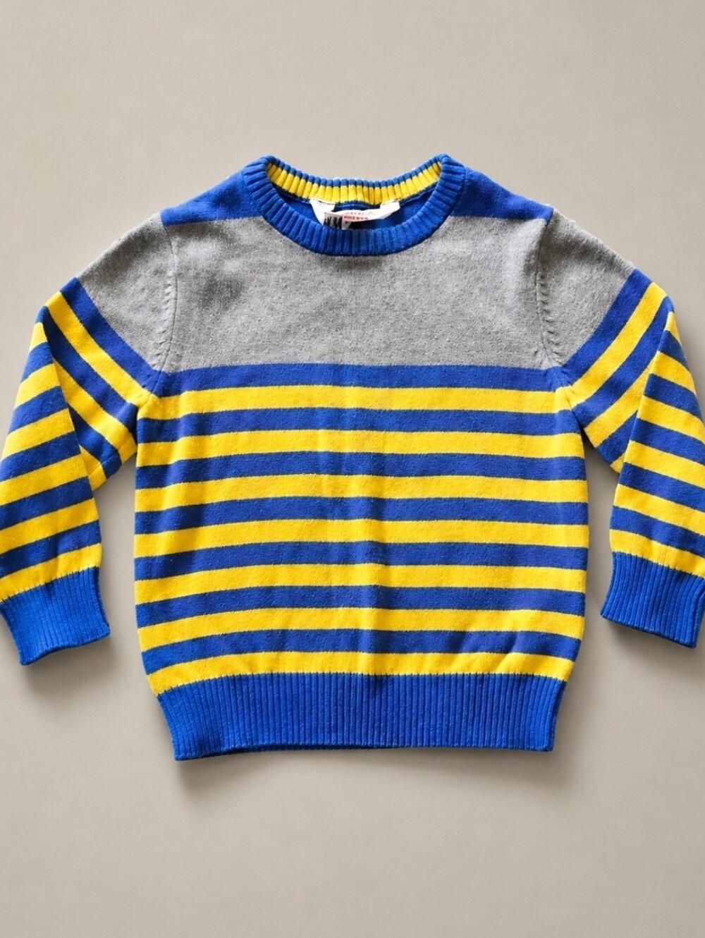 H&M Boys 1.5-2Y Blue Yellow Stripe Cotton Sweater Retro Preppy